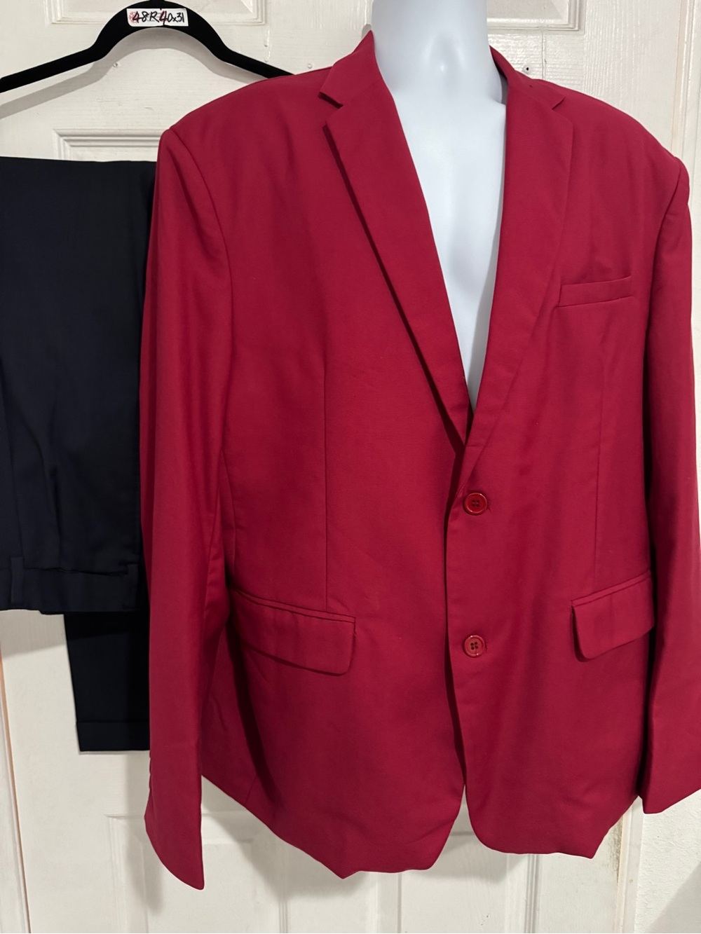 Men's Big/Red Blazer - Classic Two-Button Sport Coat 48R With 40Wx30 Navy pants